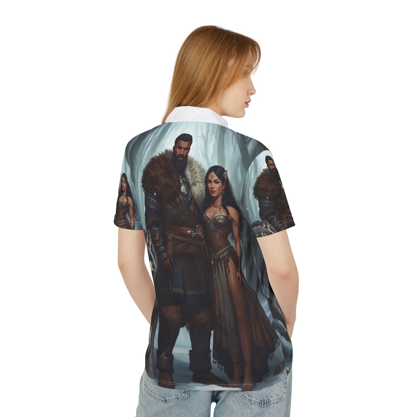 Viking Warriors & Wolf Polo Shirt — Norse Mythic All-Over Print