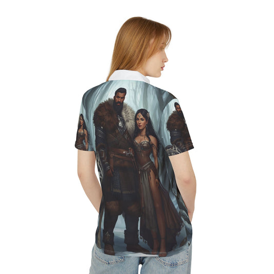 Viking Warriors & Wolf Polo Shirt — Norse Mythic All-Over Print