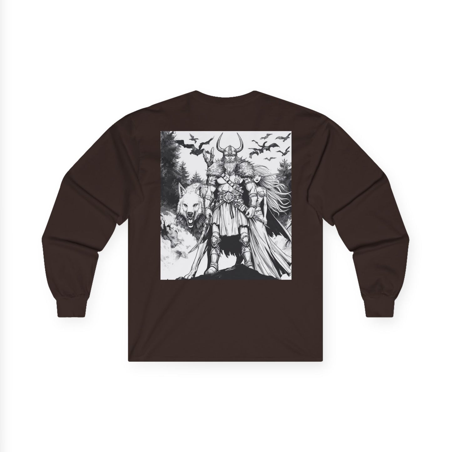 Viking Warrior Long Sleeve Tee — Valkyrie & Wolf Norse Design