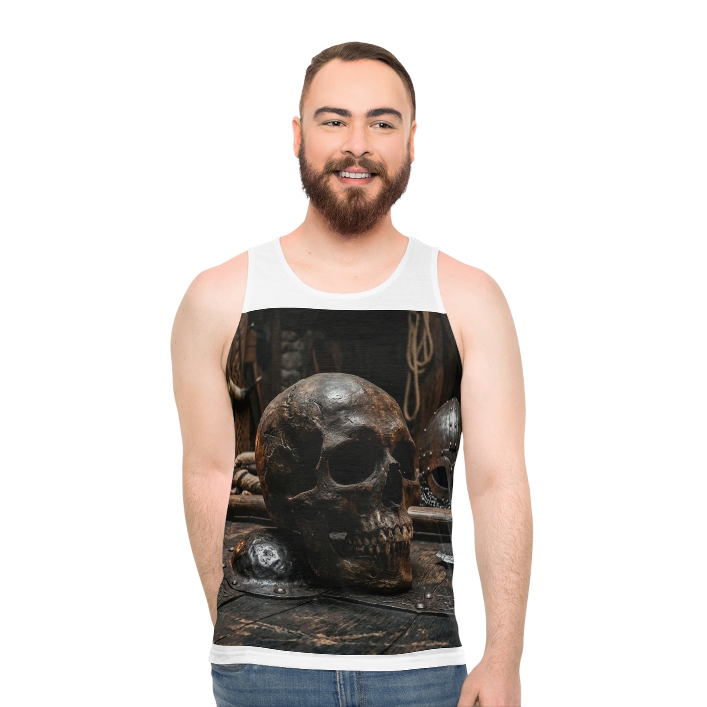 Skull & Helm All-Over-Print Tank Top — Gothic Pirate Skull Design