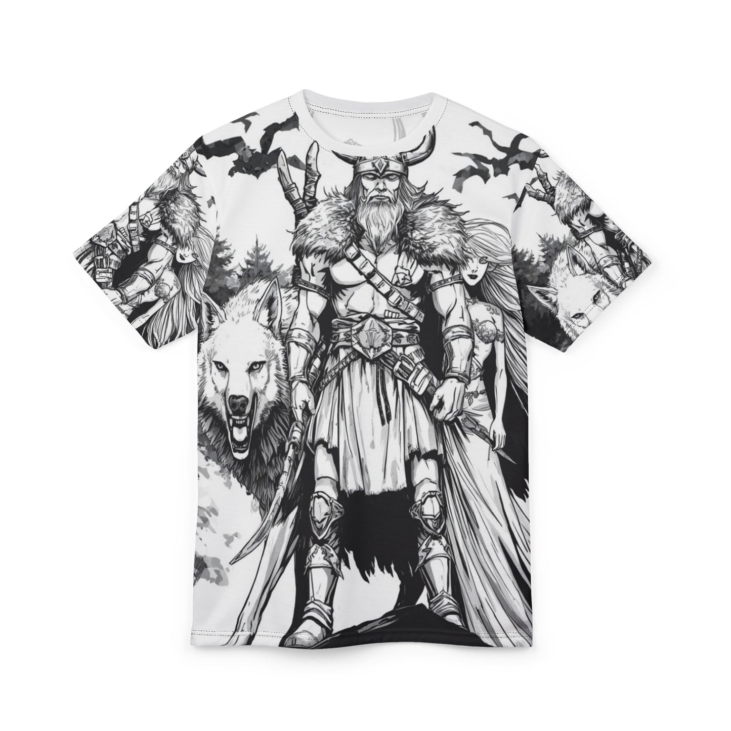 Viking Warrior All-Over Print Tee — Norse Wolf Valkyrie Graphic Shirt