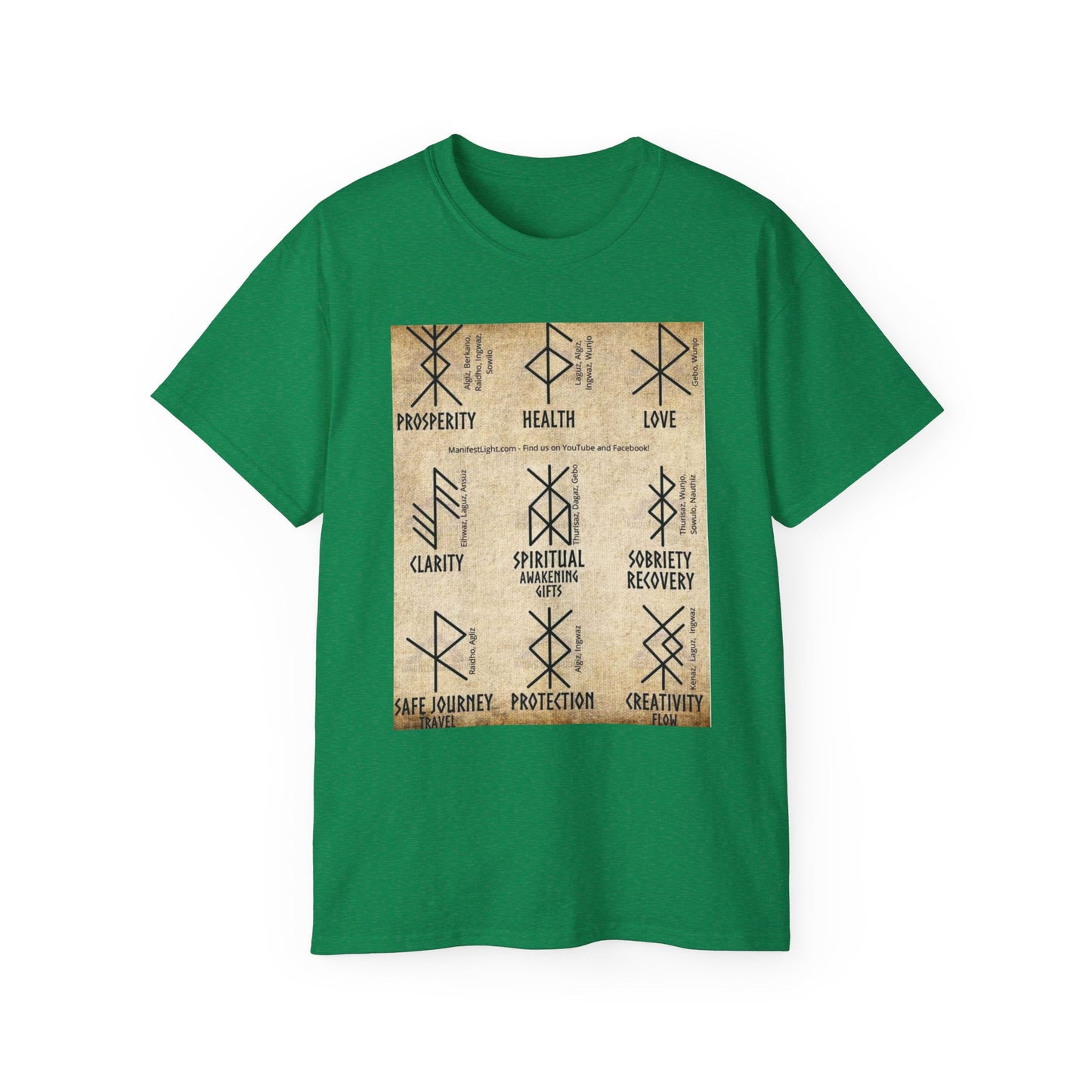 Runic Symbols T‑Shirt — Prosperity, Health & Protection Viking Rune Grid Tee