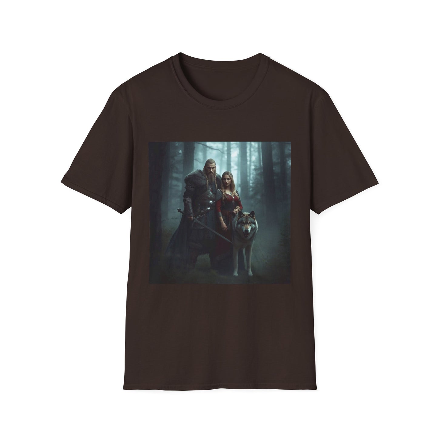Fantasy Forest Couple T‑Shirt — Medieval Lovers Woodland Portrait