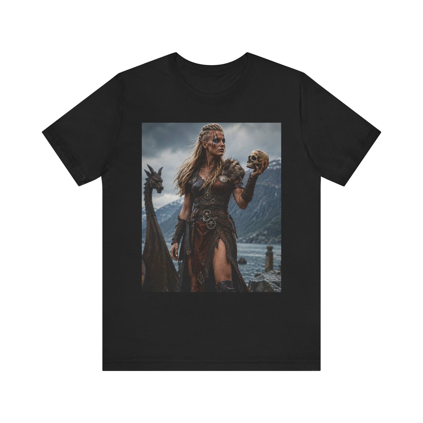 Viking Warrior Woman T‑Shirt — Norse Shieldmaiden Skull Fantasy Tee