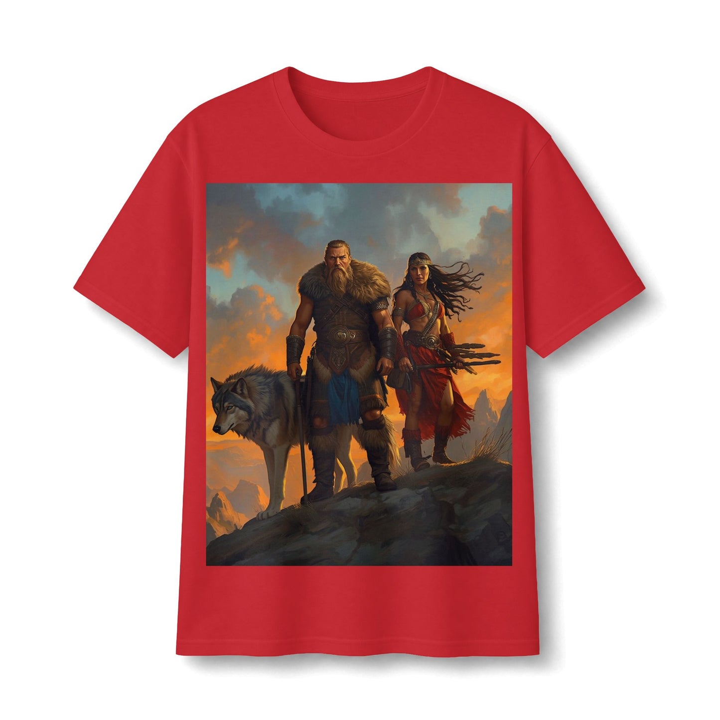 Viking Warriors & Wolf Illustration Tee