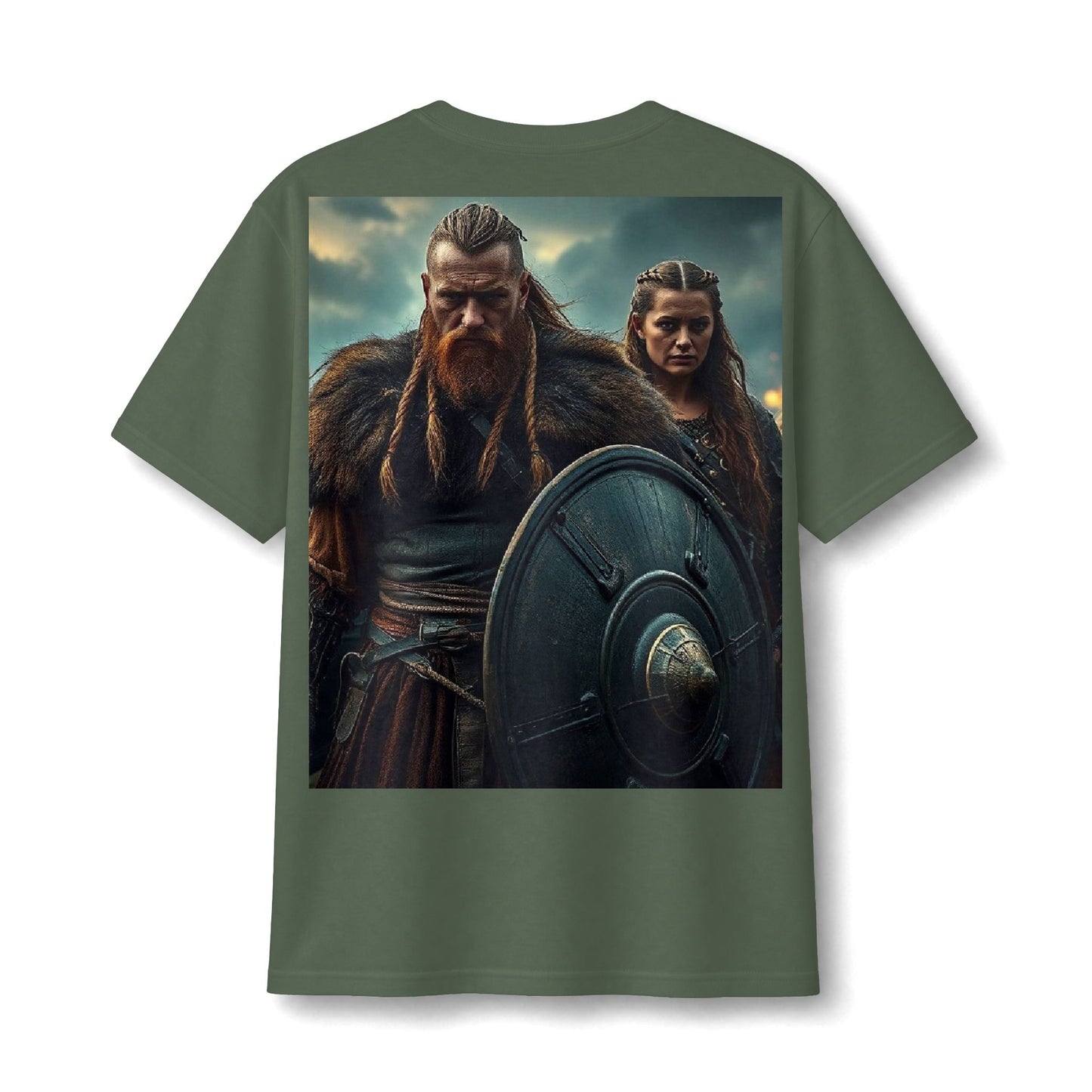 Viking Warrior Graphic Tee — Fierce Norse Shieldmen T‑Shirt