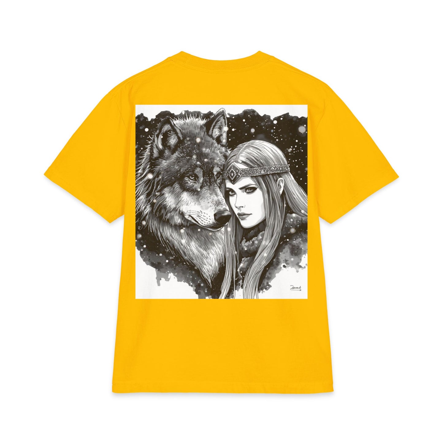 Wolf & Maiden Graphic T-Shirt — Gothic Fantasy Illustration