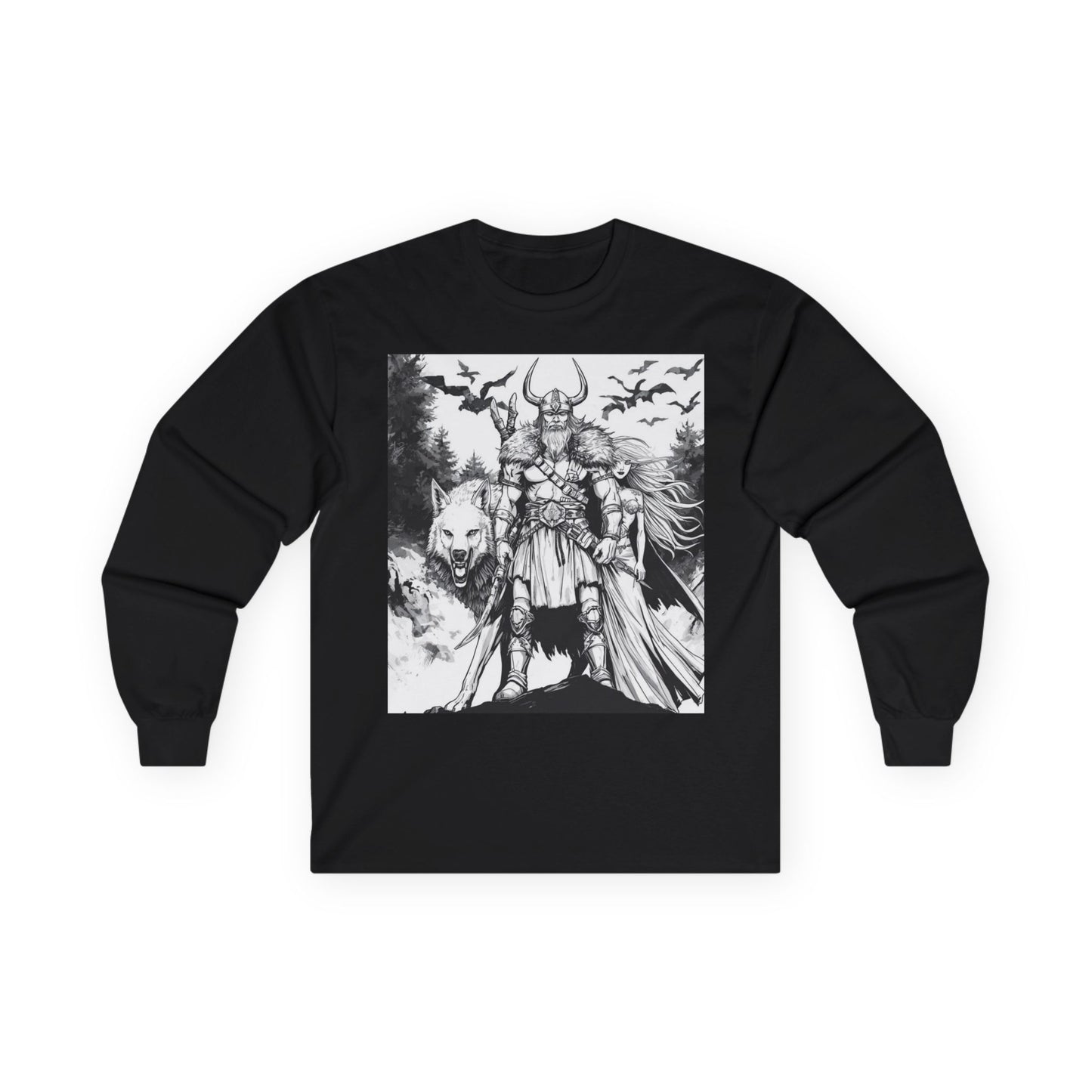 Viking Warrior Long Sleeve Tee — Valkyrie & Wolf Norse Design