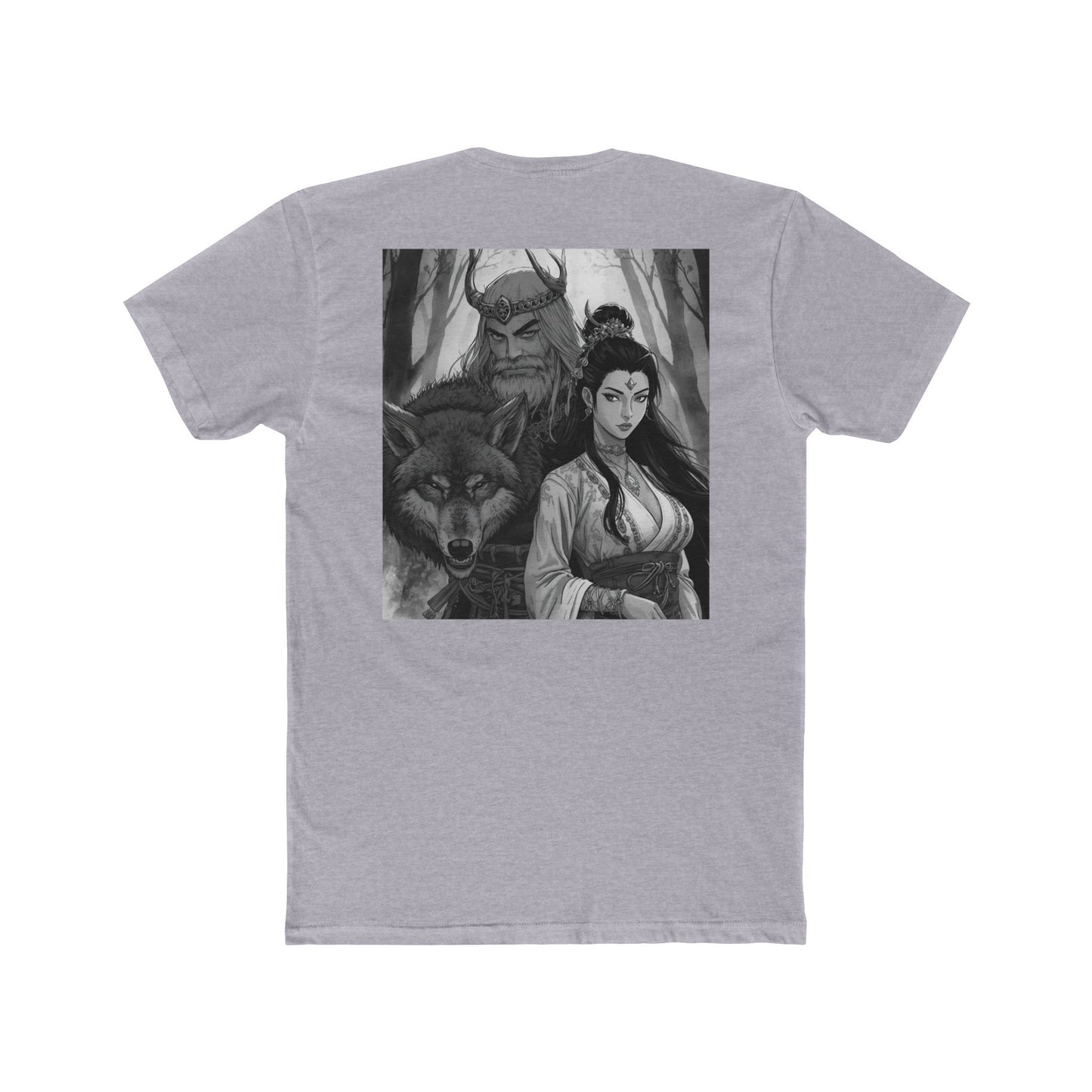 Mythic Forest Tee — Valkyrie, Wolf & Horned Guardian Graphic T-Shirt