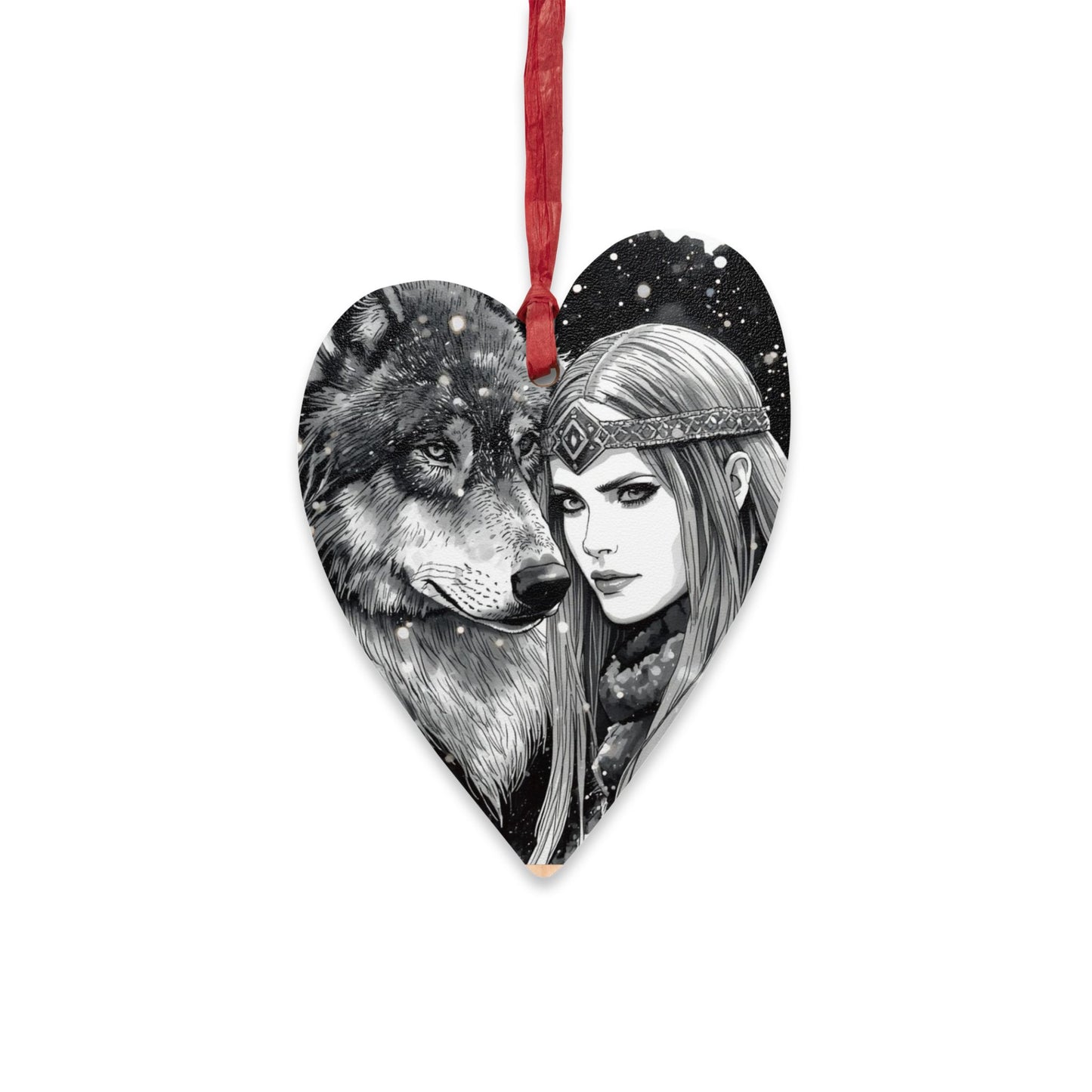 Viking Wolf & Woman Wooden Bell Ornament — Rustic Nordic Holiday Decoration