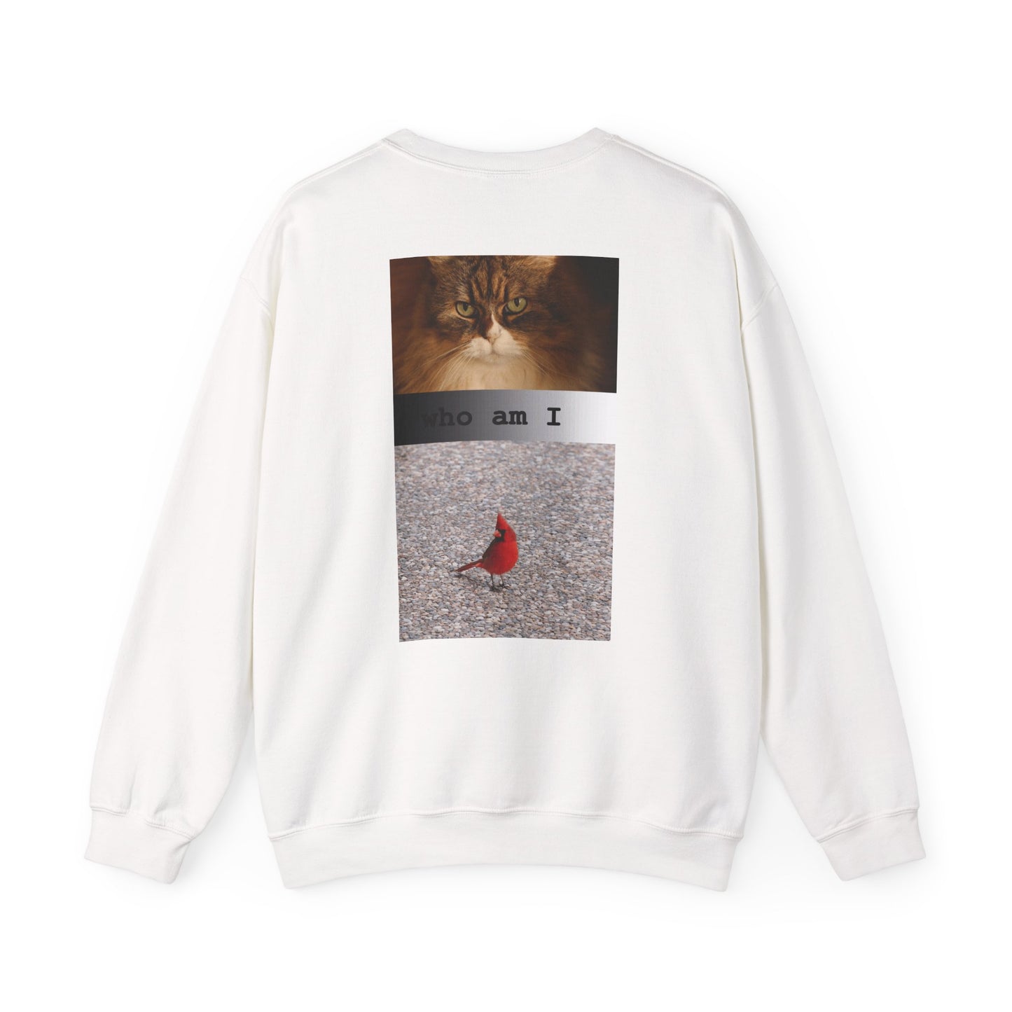 Cat and Cardinal Photo Sweatshirt | "who am I" design