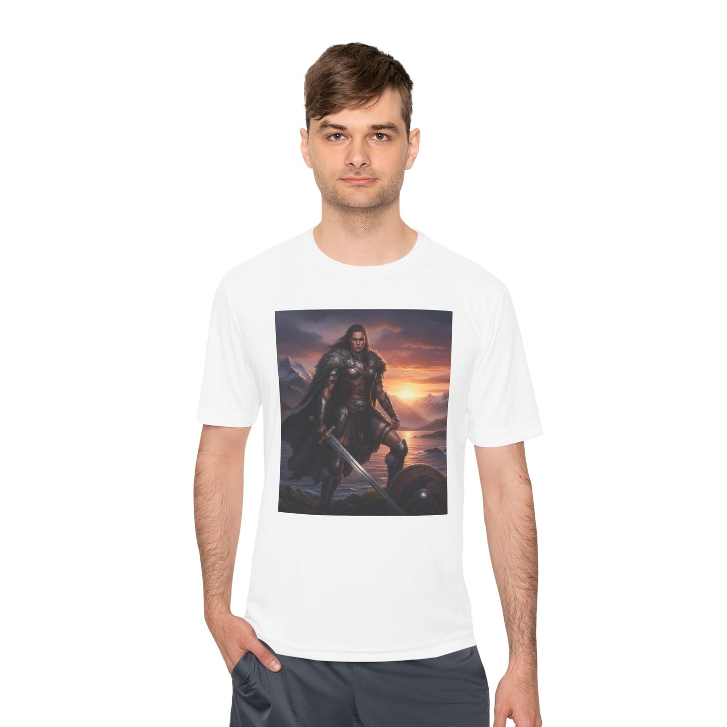 Viking Warrior Graphic Tee — Nordic Sunset Sword T‑Shirt
