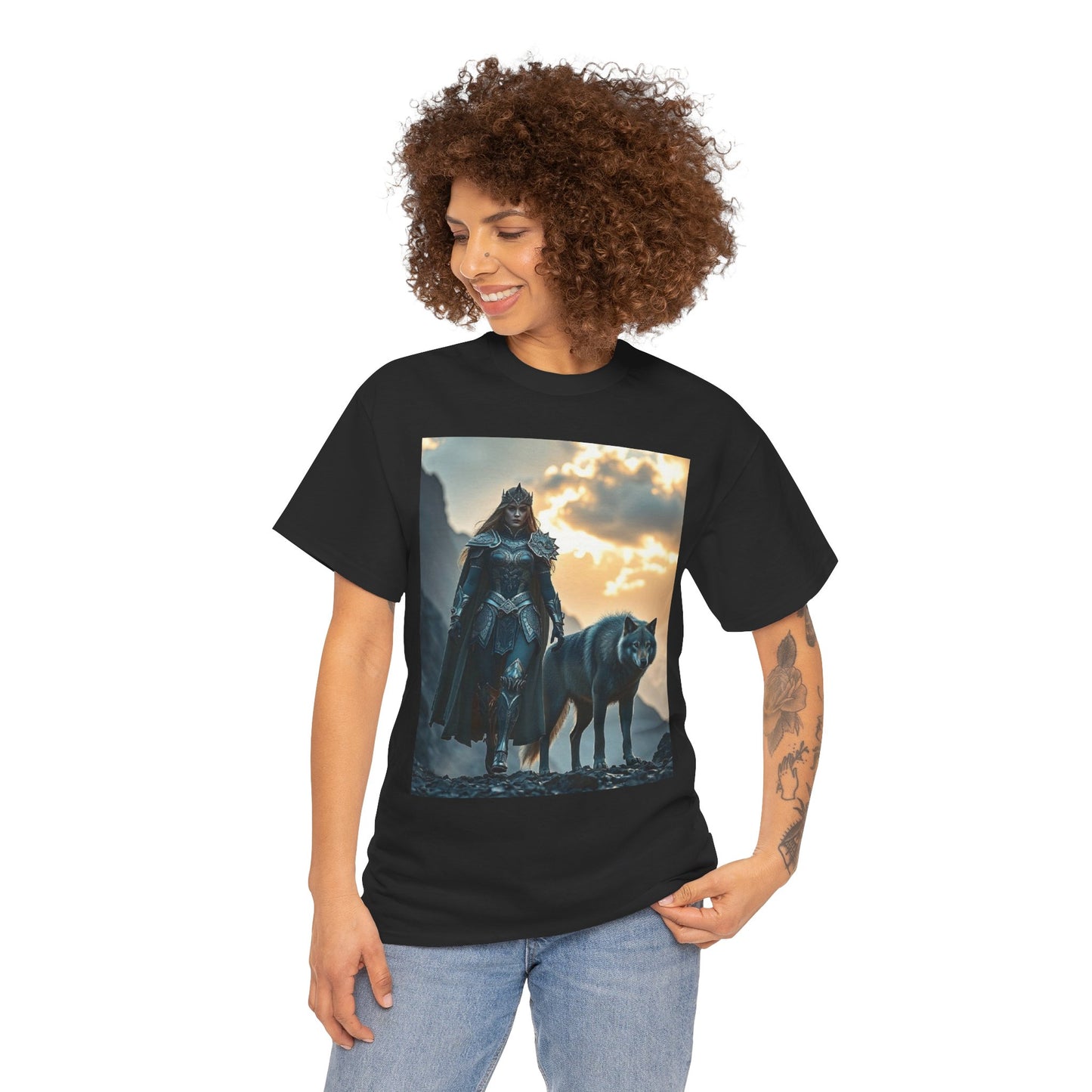 Viking Shieldmaiden & Wolf Graphic Tee