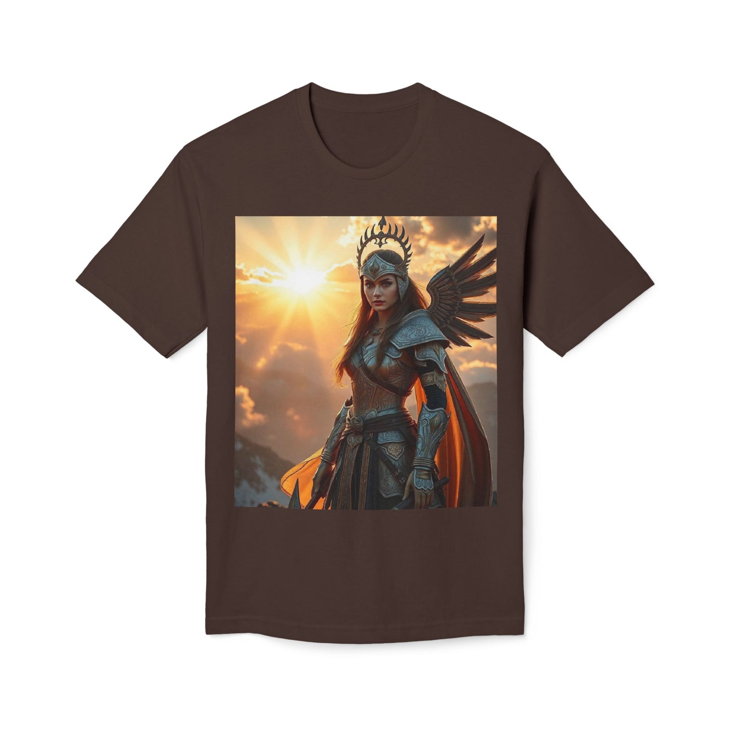 Valkyrie Warrior T-Shirt — Norse Shieldmaiden Sunset Graphic Tee
