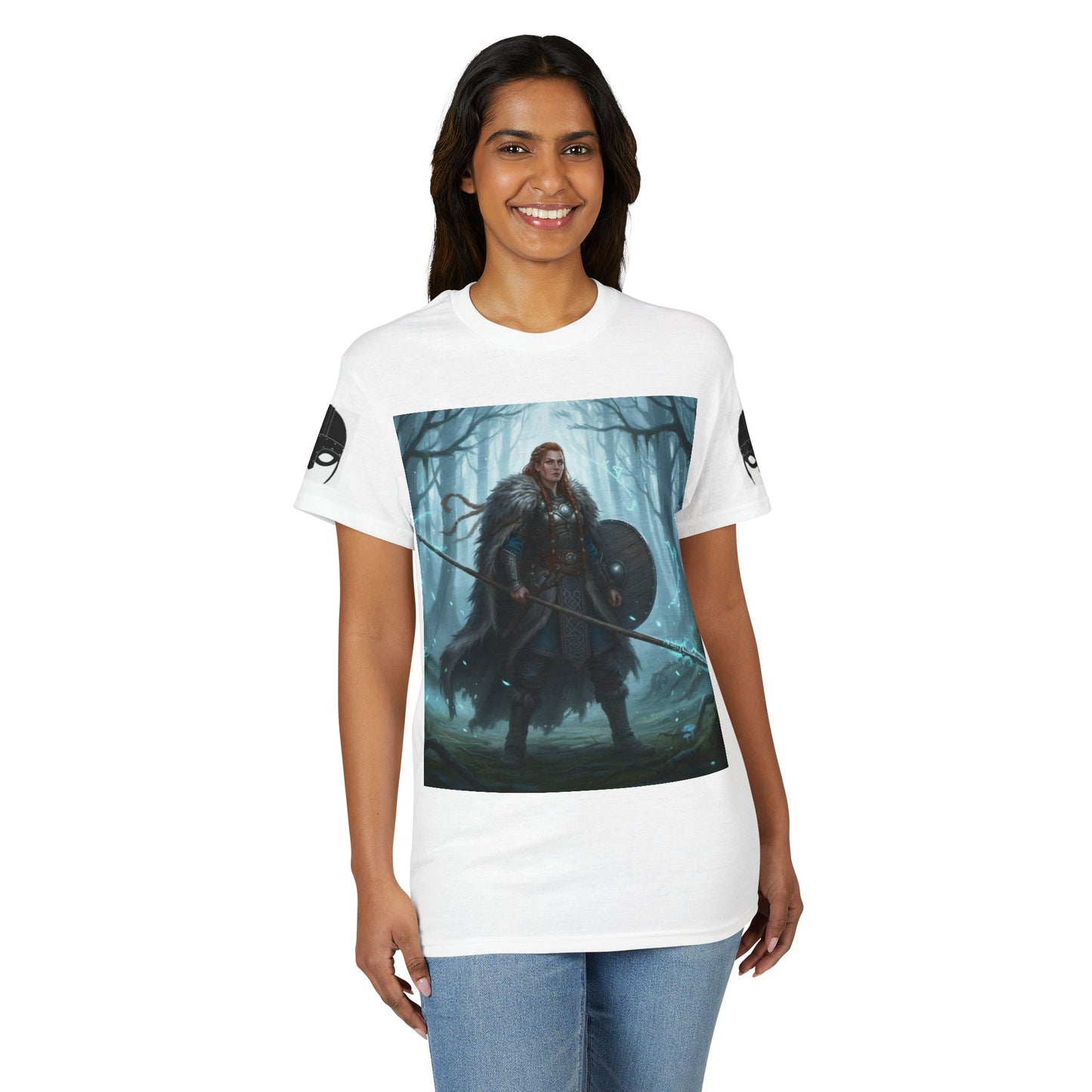 Viking Shieldmaiden T‑Shirt — Norse Warrior Forest Art Tee