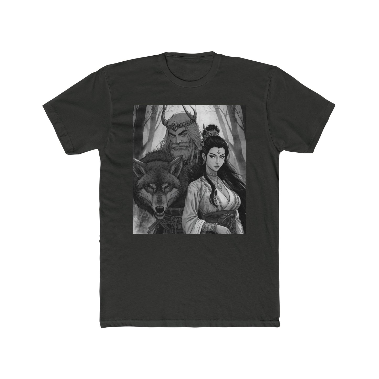 Mythic Forest Tee — Valkyrie, Wolf & Horned Guardian Graphic T-Shirt