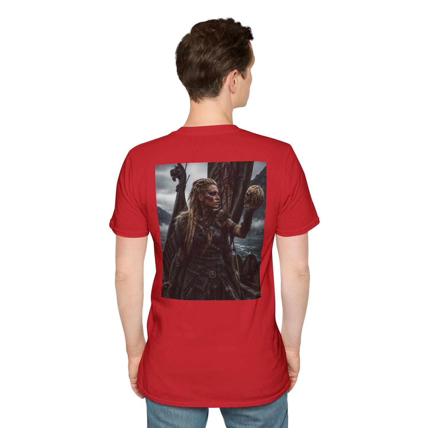 Viking Shieldmaiden Graphic T‑Shirt — Woman Holding Skull Norse Warrior Art