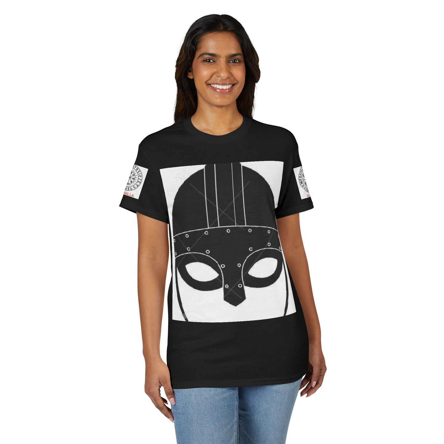 Viking Helmet Graphic T-Shirt — Norse Mask Illustration Tee