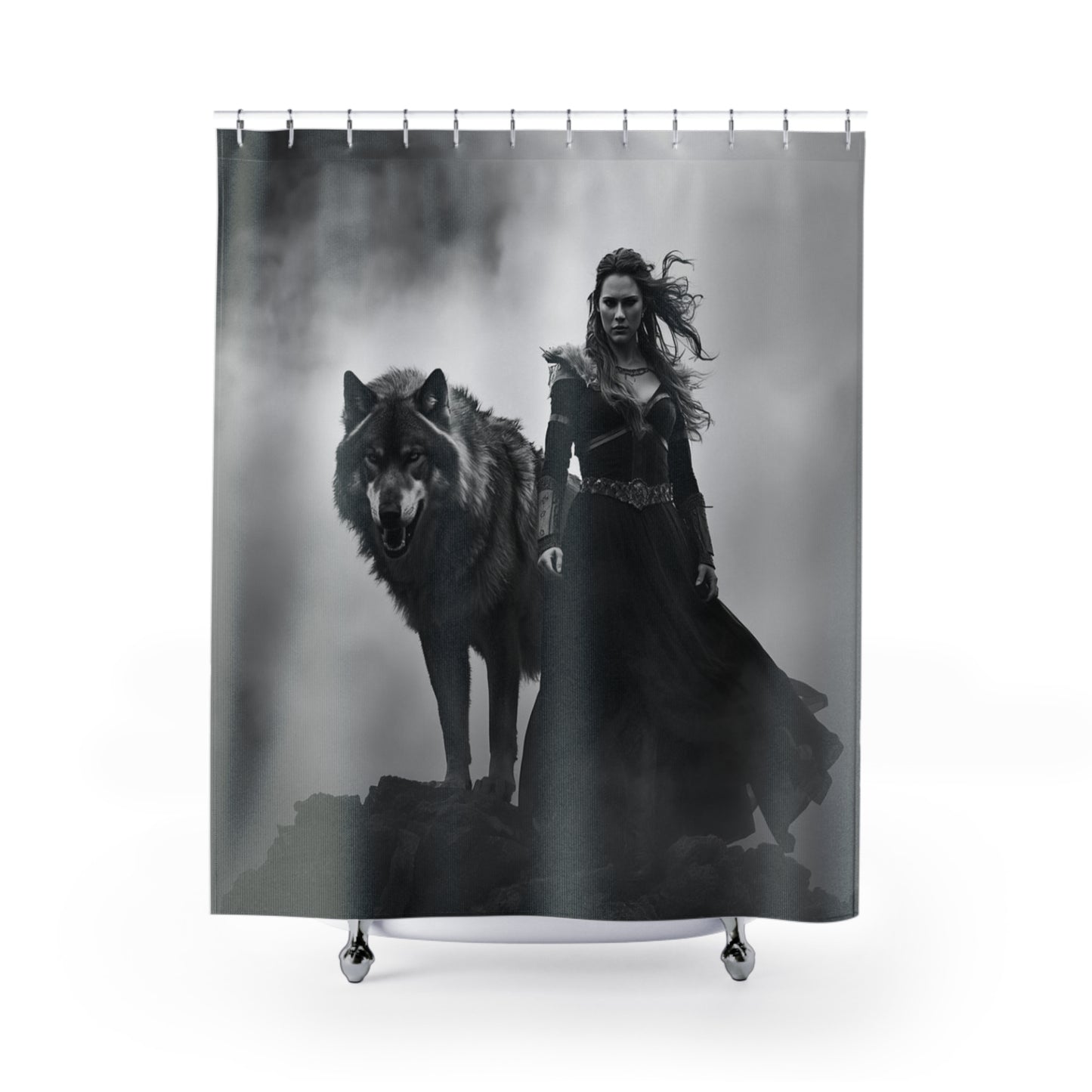 Viking Wolf Shower Curtain - Nordic Warrior Bathroom Decor