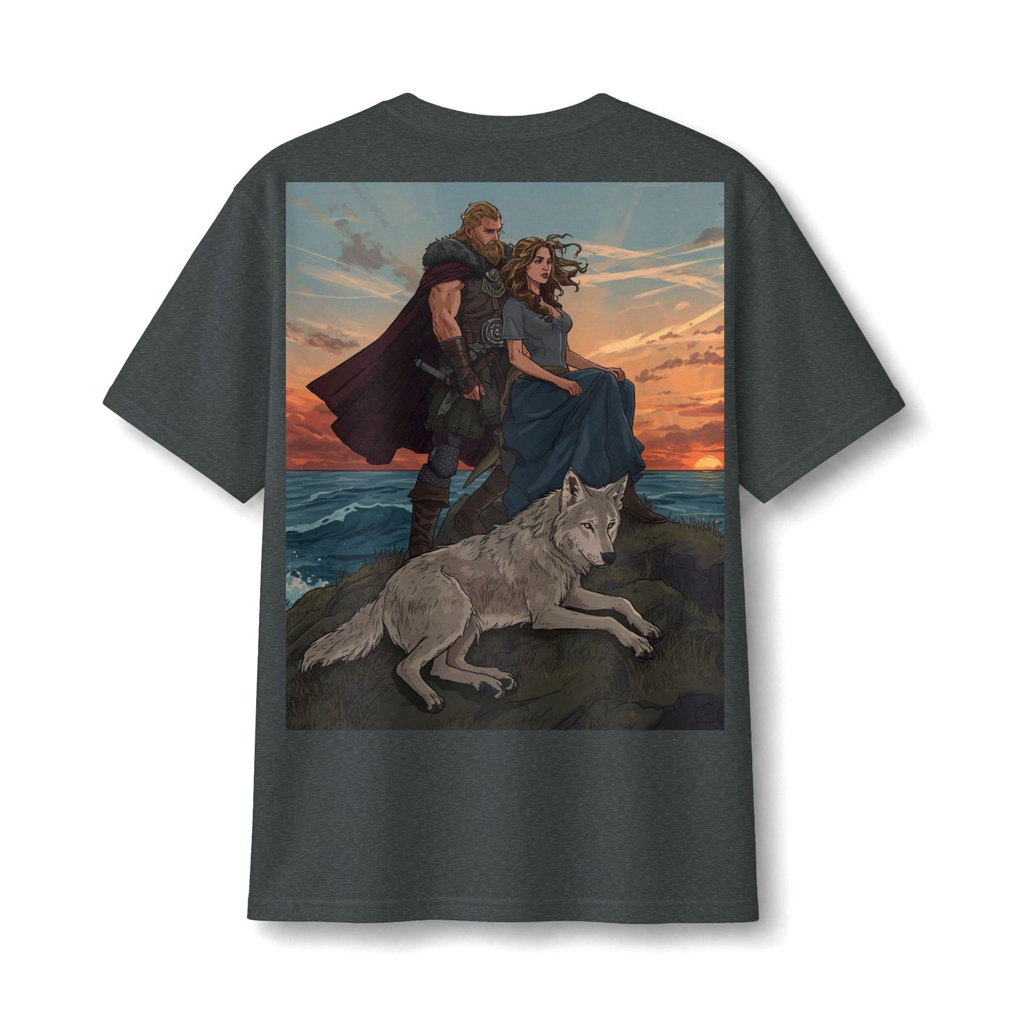 Viking Couple & Wolf Sunset T-Shirt