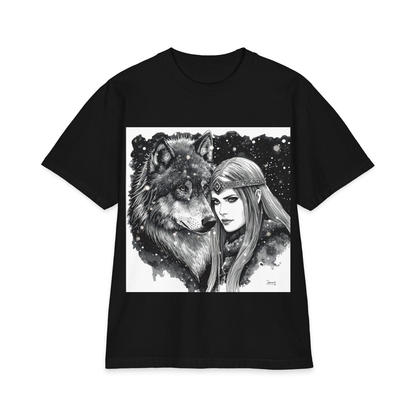 Wolf & Maiden Graphic T-Shirt — Gothic Fantasy Illustration
