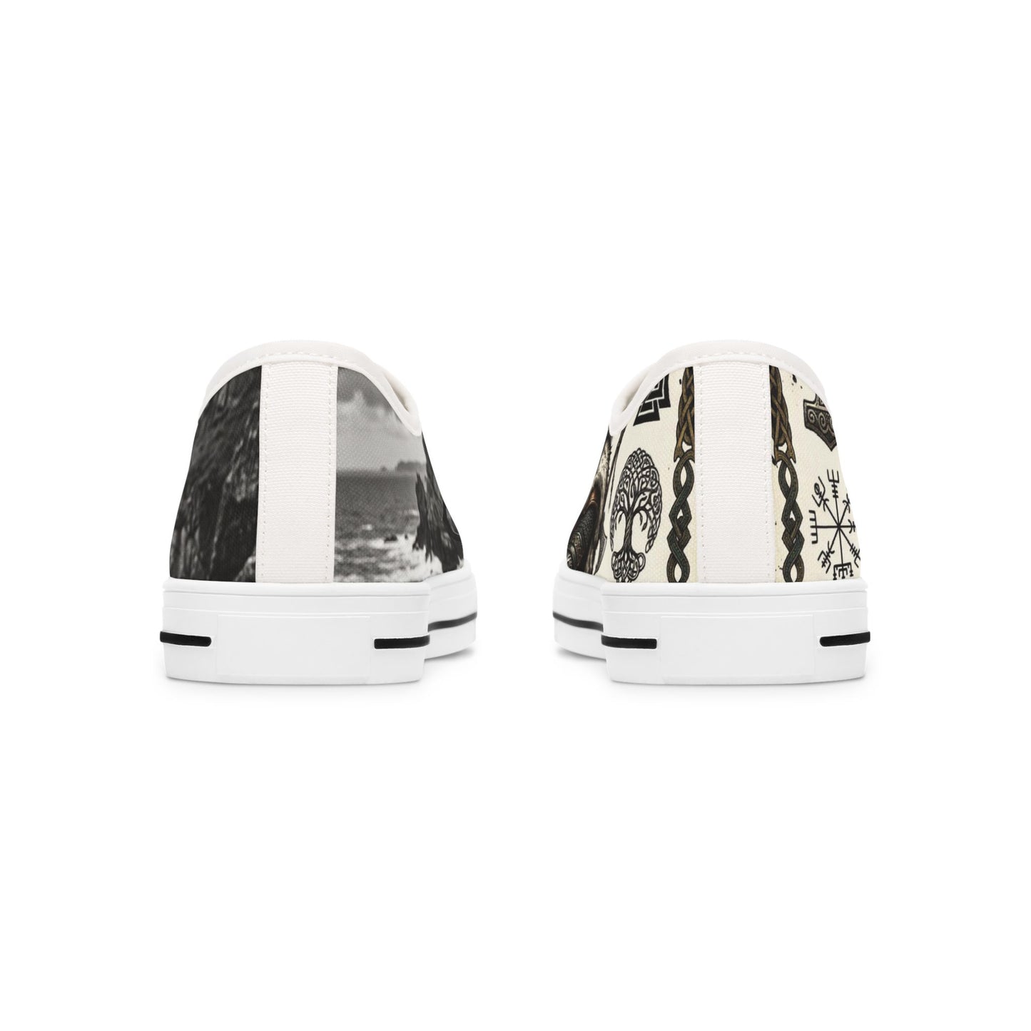 Viking Warrior Pattern Low Top Sneakers — Norse Rune & Tree of Life Design