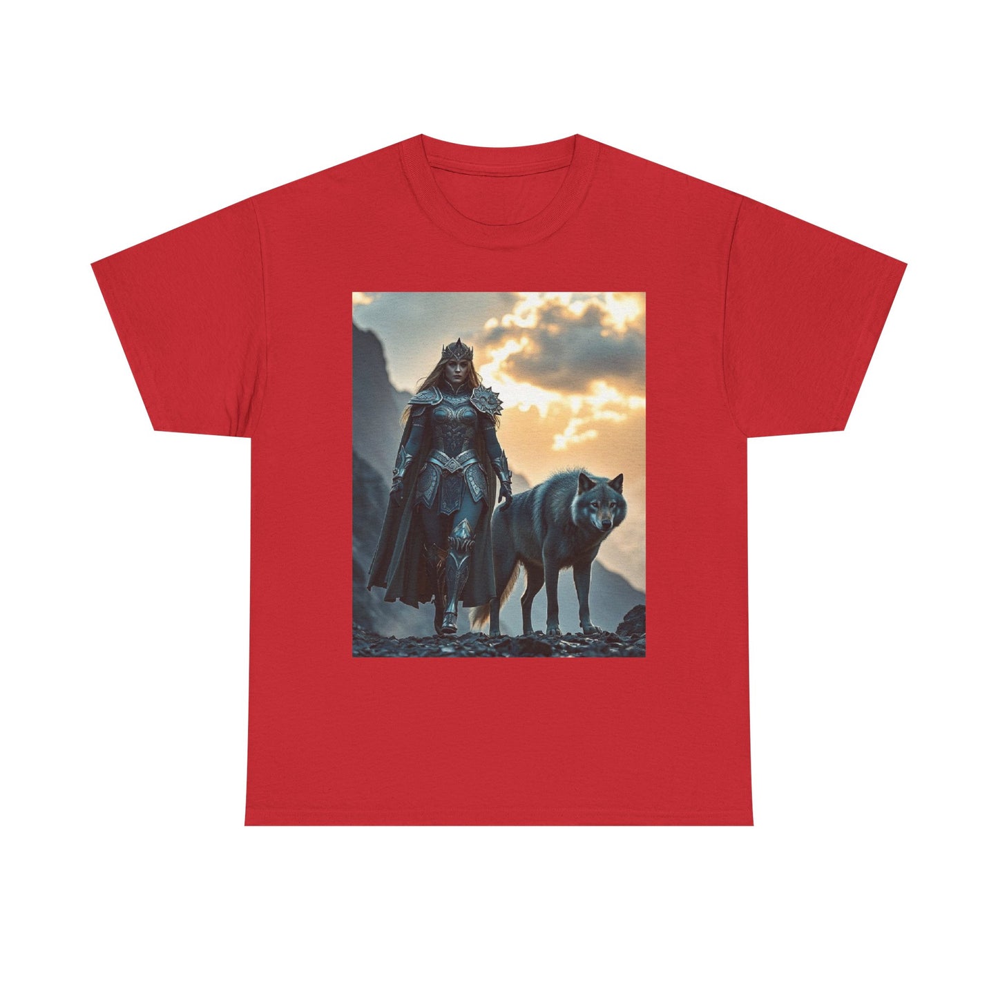 Viking Shieldmaiden & Wolf Graphic Tee