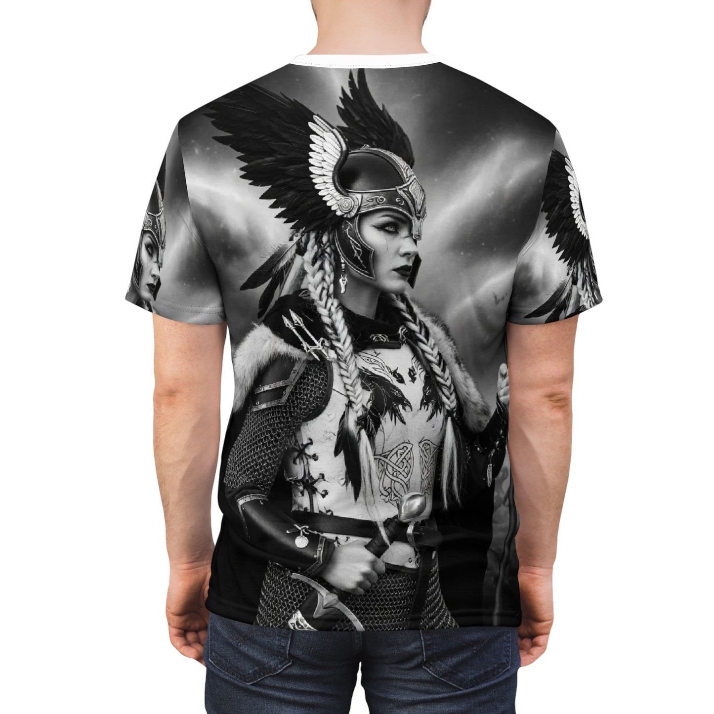 Valkyrie Warrior Graphic Tee — All-Over Print Norse Mythology T-Shirt