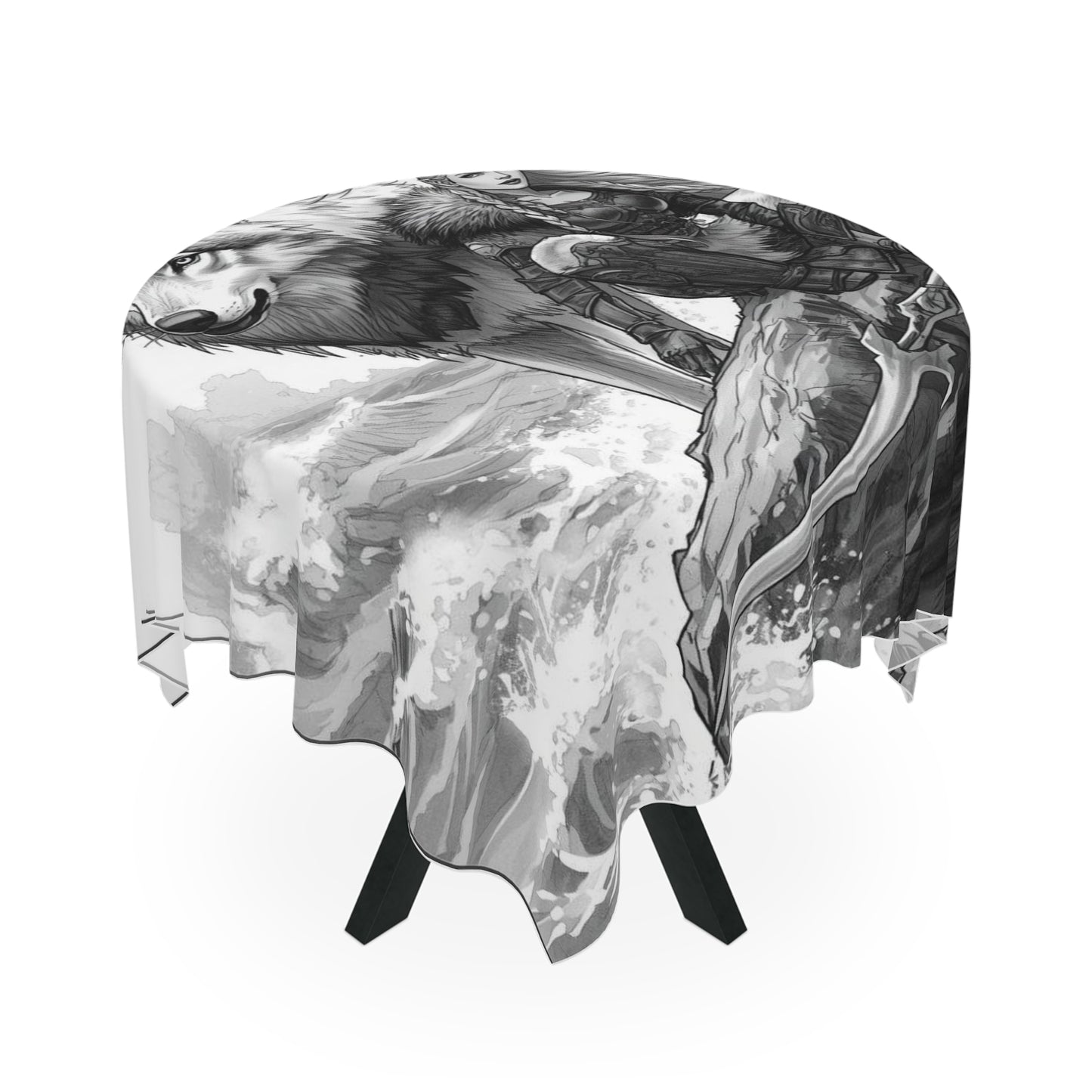 Viking Warrior & Wolf Tablecloth — Norse Fantasy Table Decor