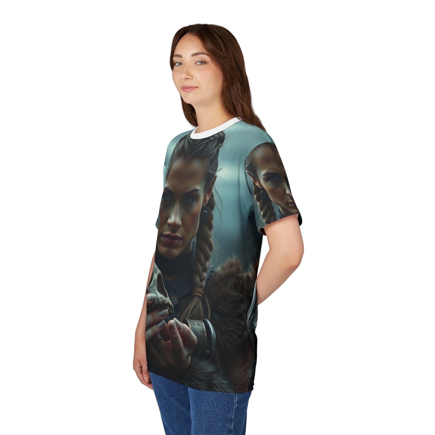 Viking Warrior Woman Skull Graphic Tee