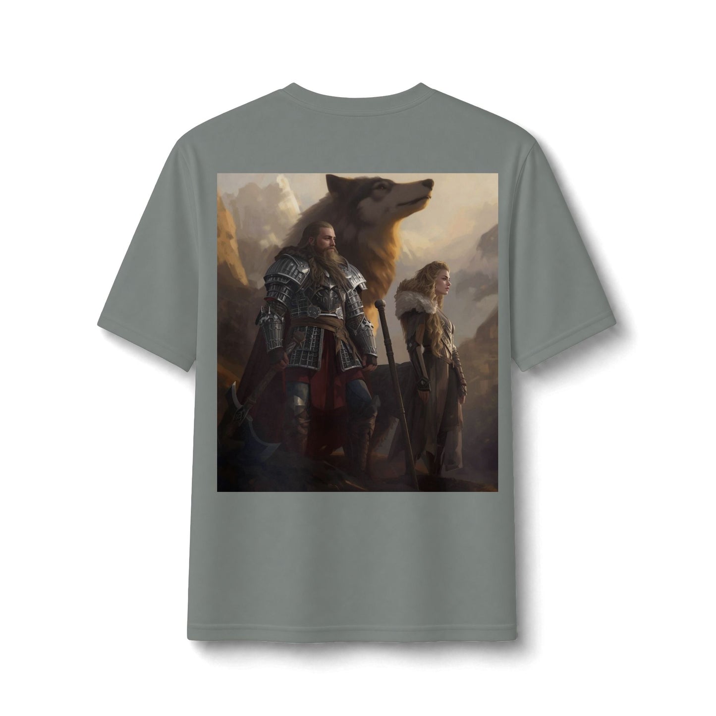 Viking Warriors & Wolf Performance Tee — Norse Fantasy Medieval Graphic Shirt