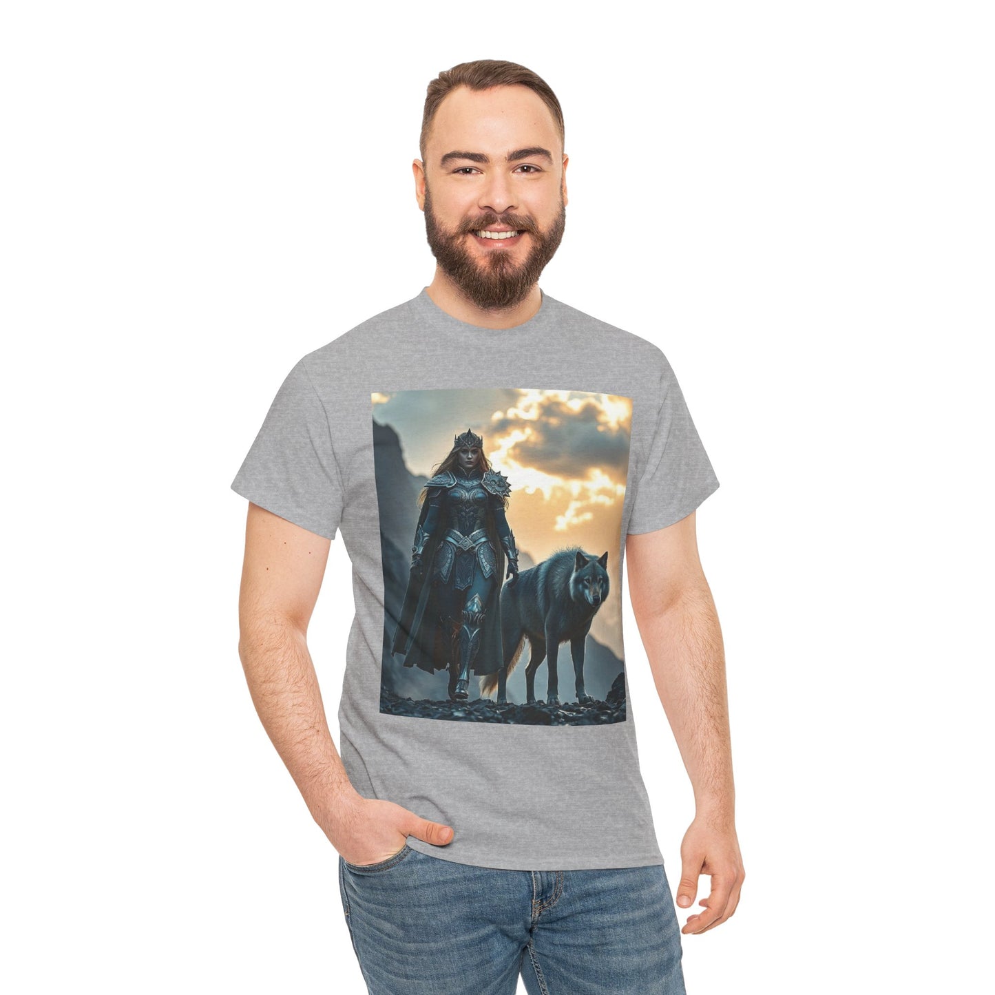Viking Shieldmaiden & Wolf Graphic Tee