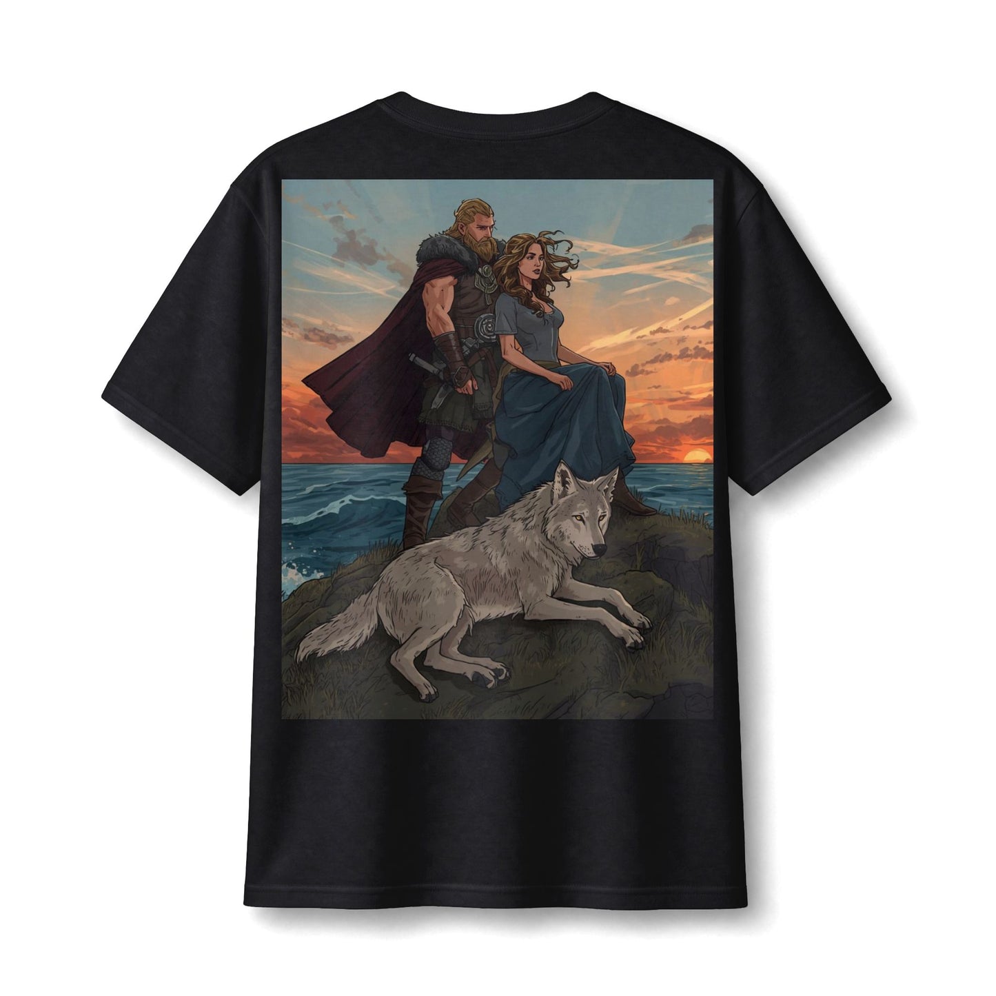 Viking Couple & Wolf Sunset T-Shirt