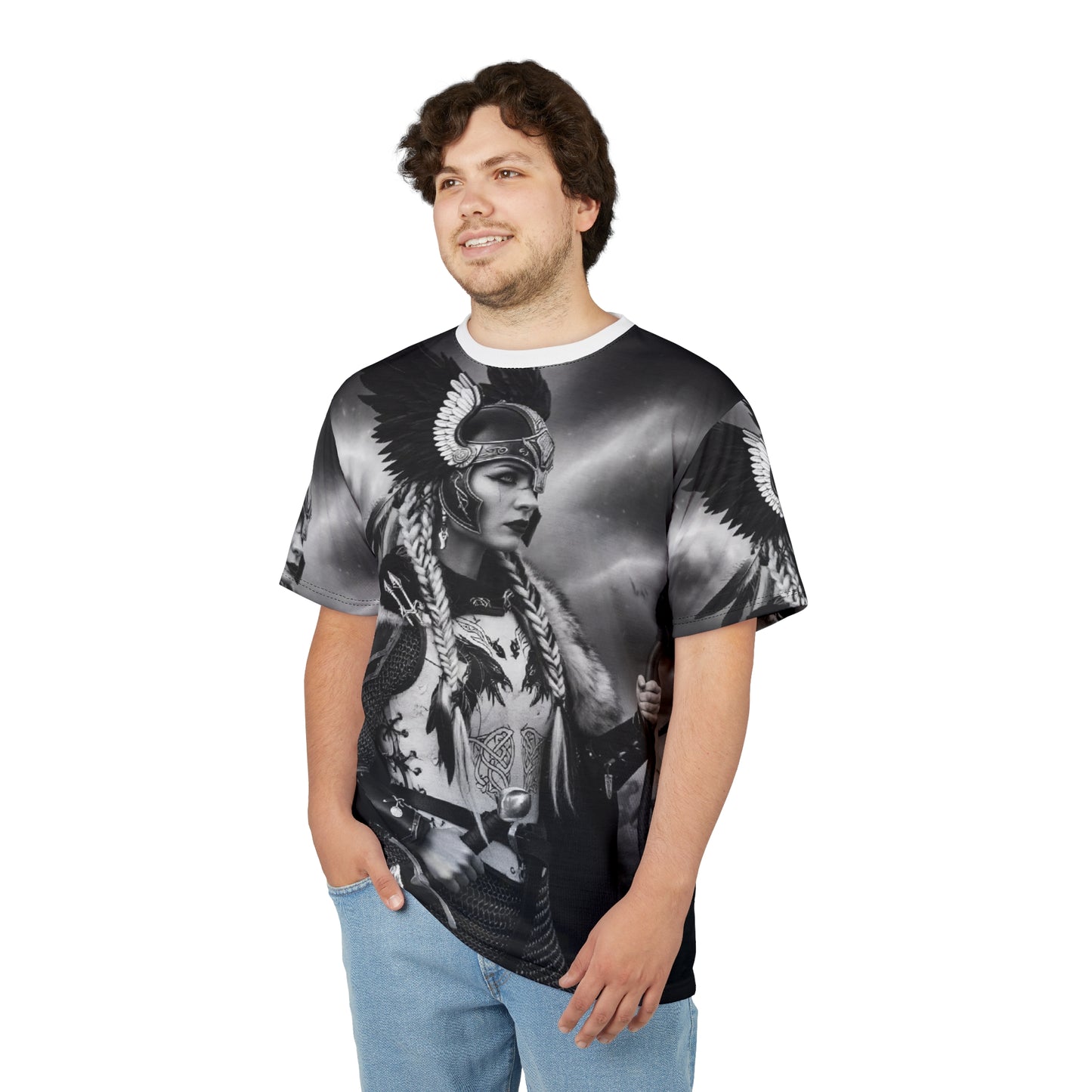 Valkyrie Warrior Graphic Tee — All-Over Print Norse Mythology T-Shirt