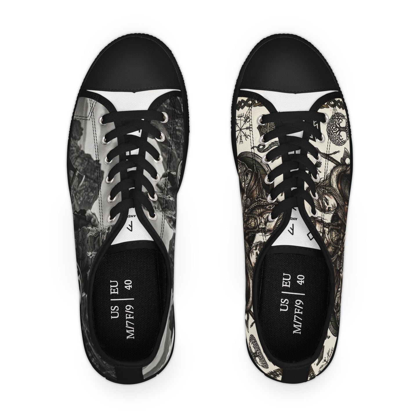 Viking Warrior Pattern Low Top Sneakers — Norse Rune & Tree of Life Design