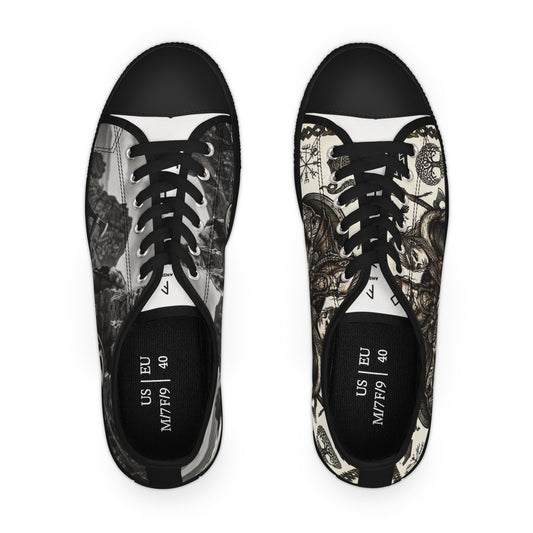 Viking Warrior Pattern Low Top Sneakers — Norse Rune & Tree of Life Design