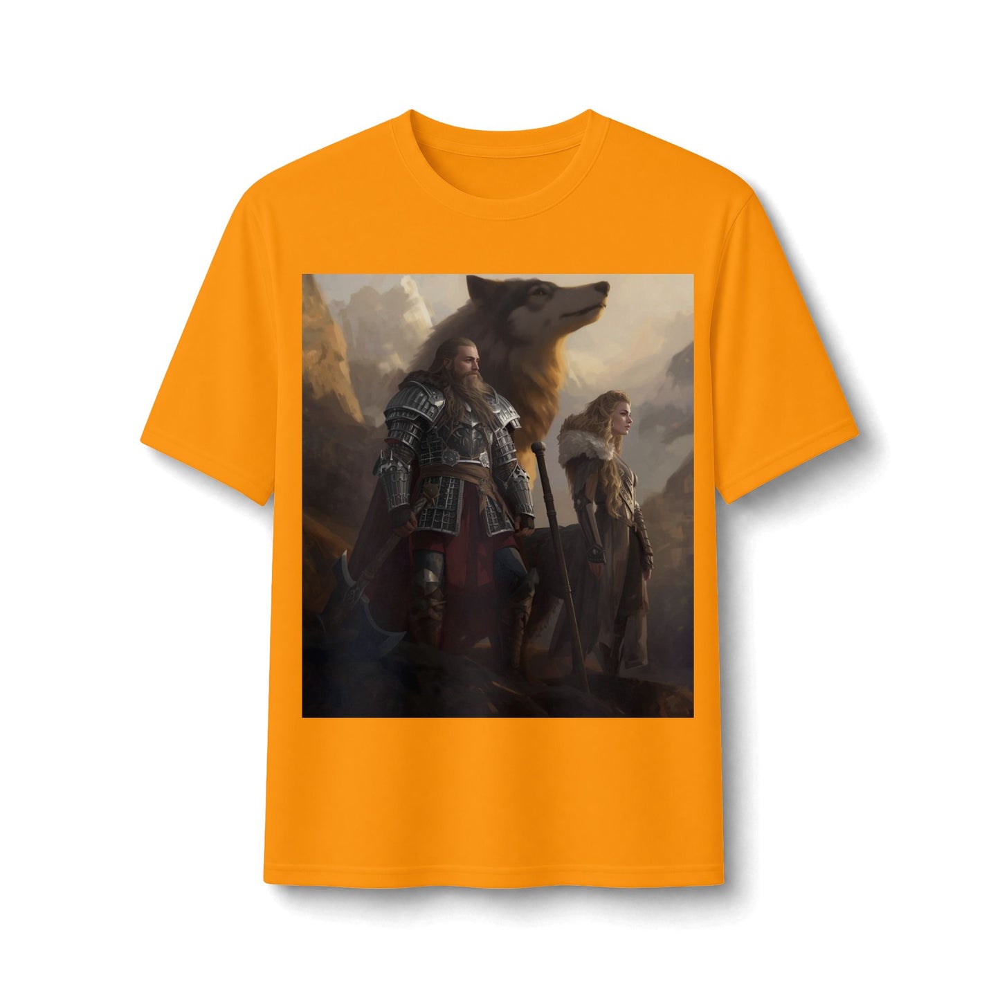 Viking Warriors & Wolf Performance Tee — Norse Fantasy Medieval Graphic Shirt