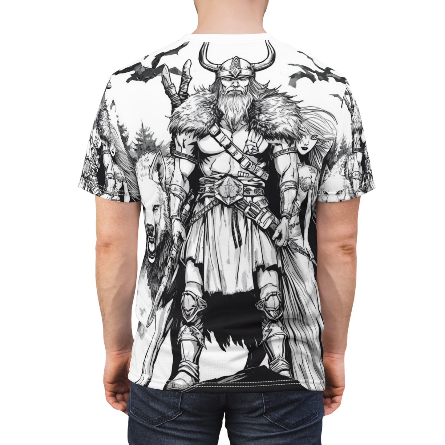 Viking Warrior All-Over Print Tee — Norse Wolf Valkyrie Graphic Shirt