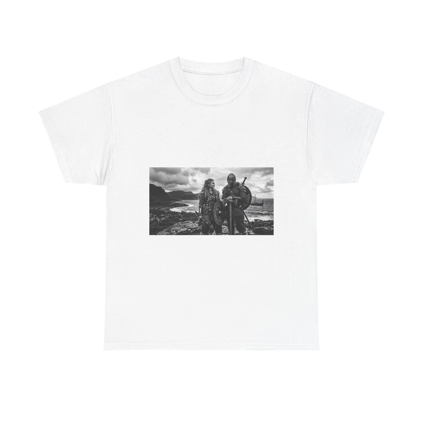 Viking Couple Graphic Tee - Nordic Warrior Photo T-Shirt