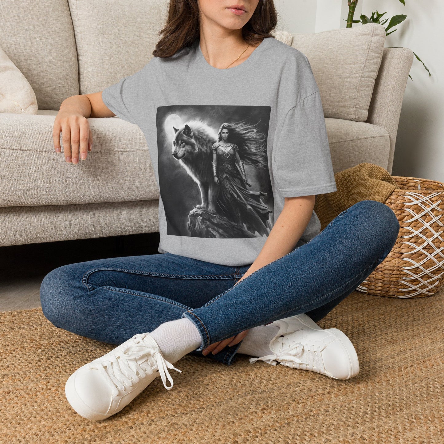Wolf Guardian T-Shirt — Mystic Woman and Wolf Graphic Tee