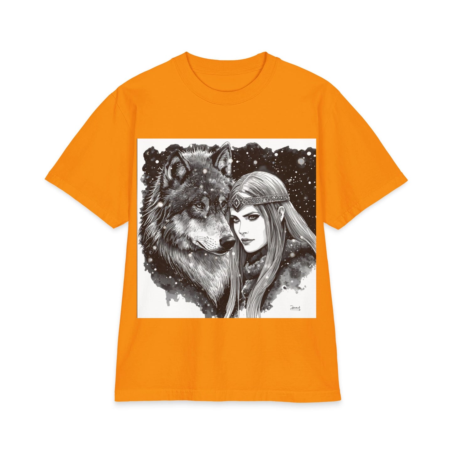 Wolf & Maiden Graphic T-Shirt — Gothic Fantasy Illustration