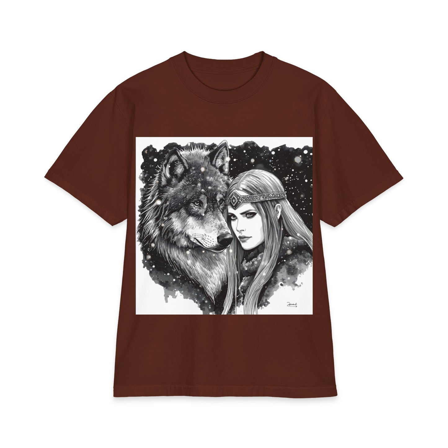 Wolf & Maiden Graphic T-Shirt — Gothic Fantasy Illustration