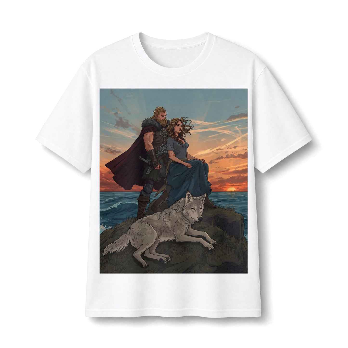 Viking Couple & Wolf Sunset T-Shirt