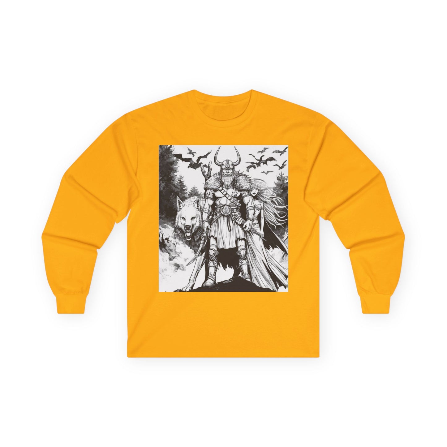 Viking Warrior Long Sleeve Tee — Valkyrie & Wolf Norse Design