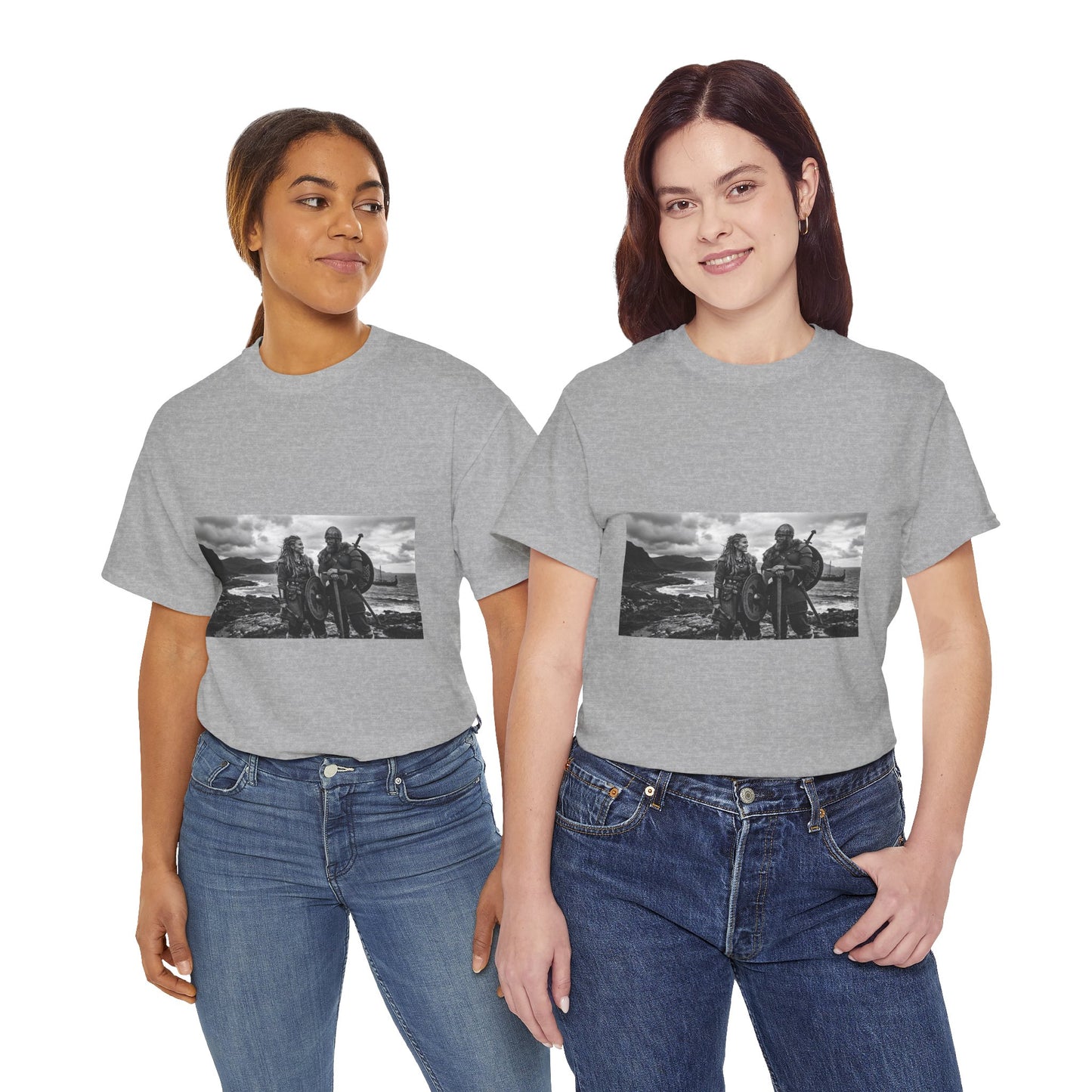 Viking Couple Graphic Tee - Nordic Warrior Photo T-Shirt