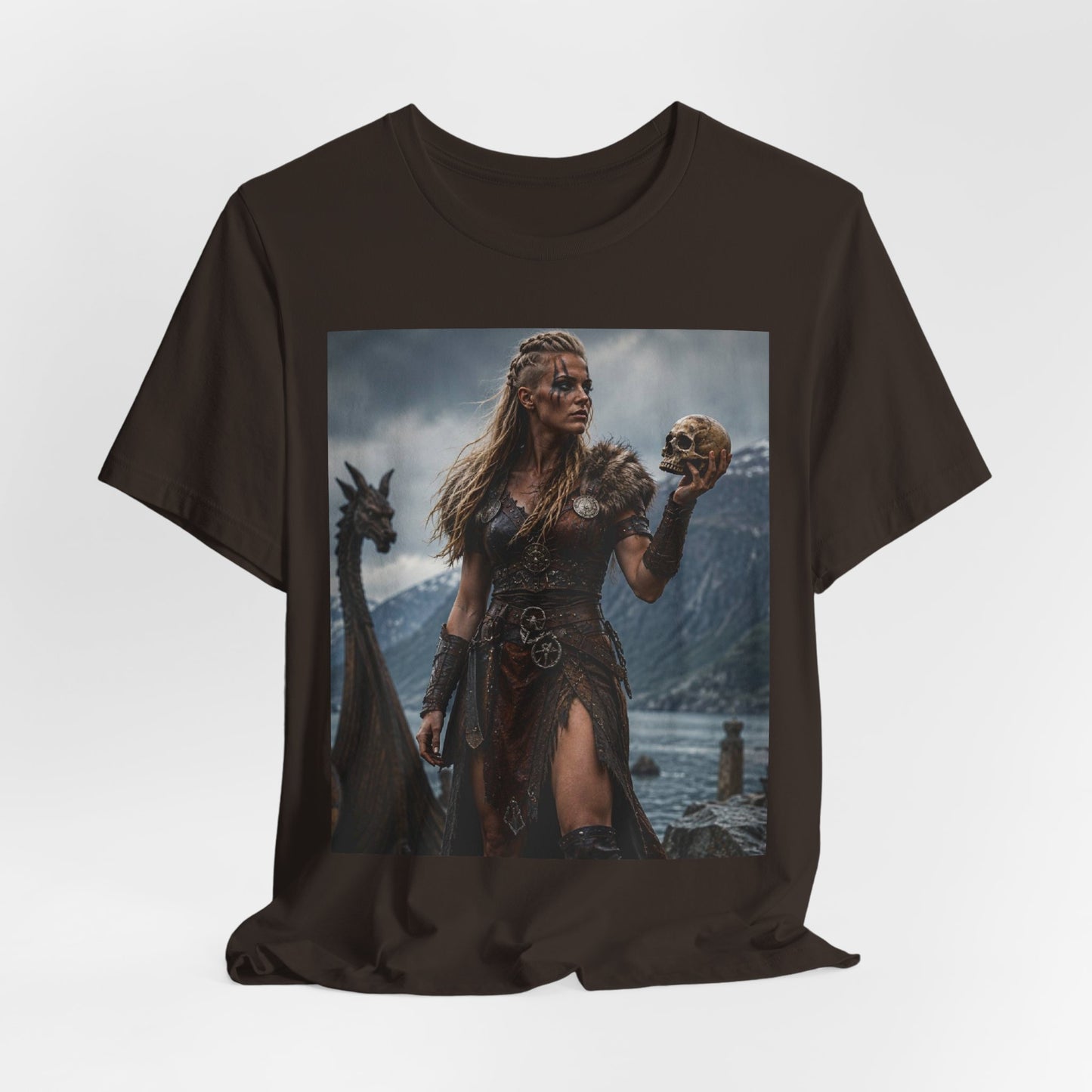 Viking Warrior Woman T‑Shirt — Norse Shieldmaiden Skull Fantasy Tee