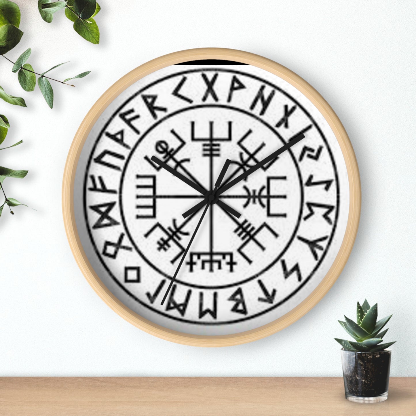 Viking Rune Vegvisir Wall Clock — Nordic Compass Symbol Decor