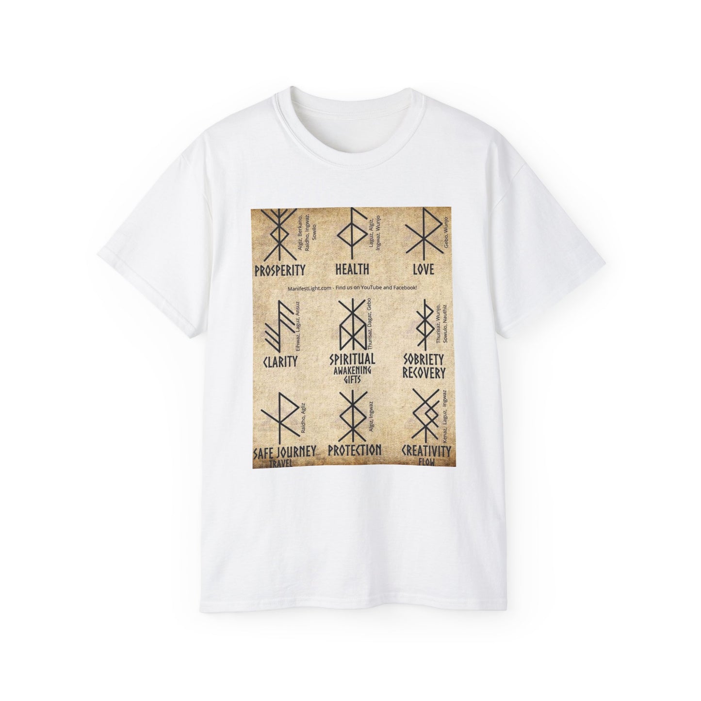 Runic Symbols T‑Shirt — Prosperity, Health & Protection Viking Rune Grid Tee