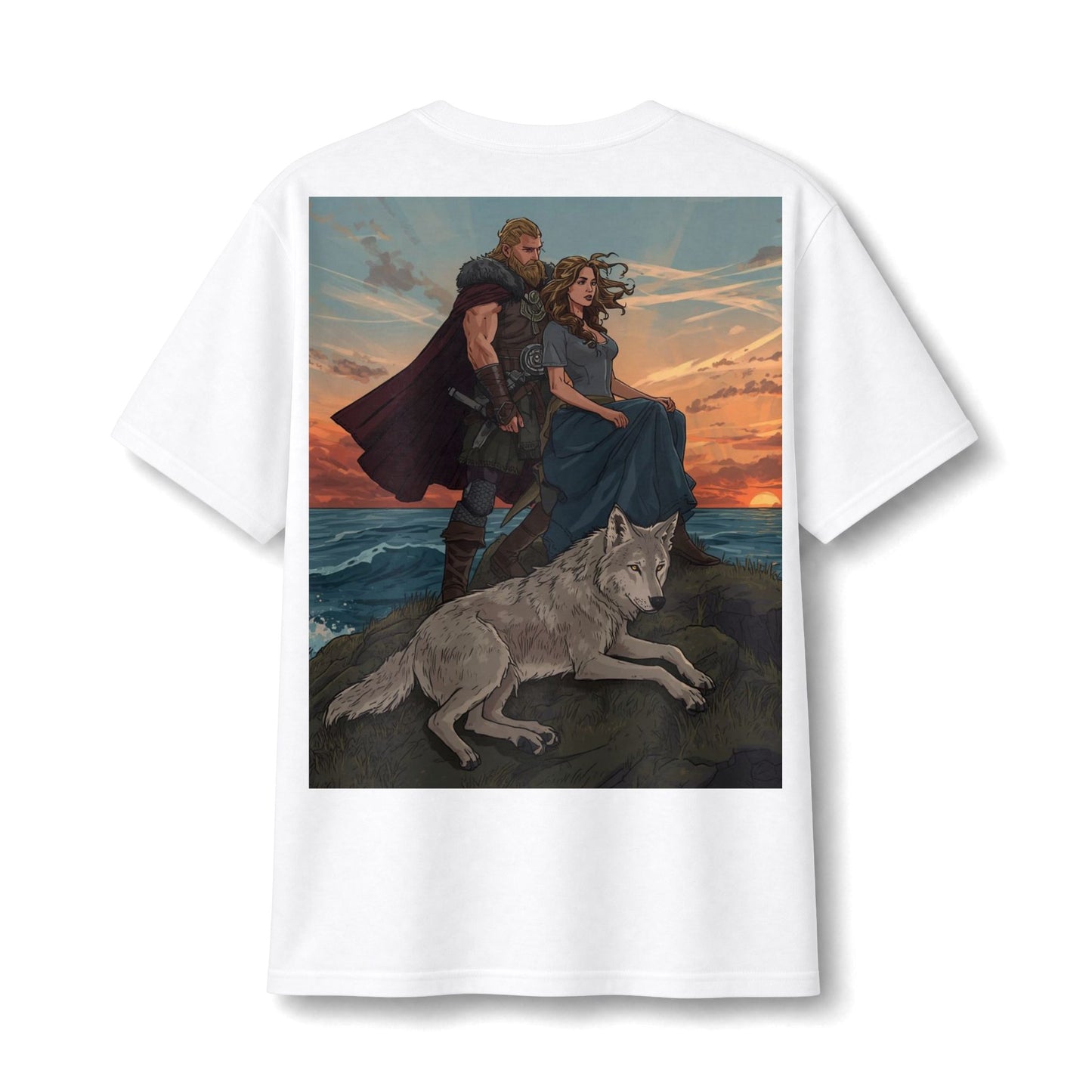 Viking Couple & Wolf Sunset T-Shirt