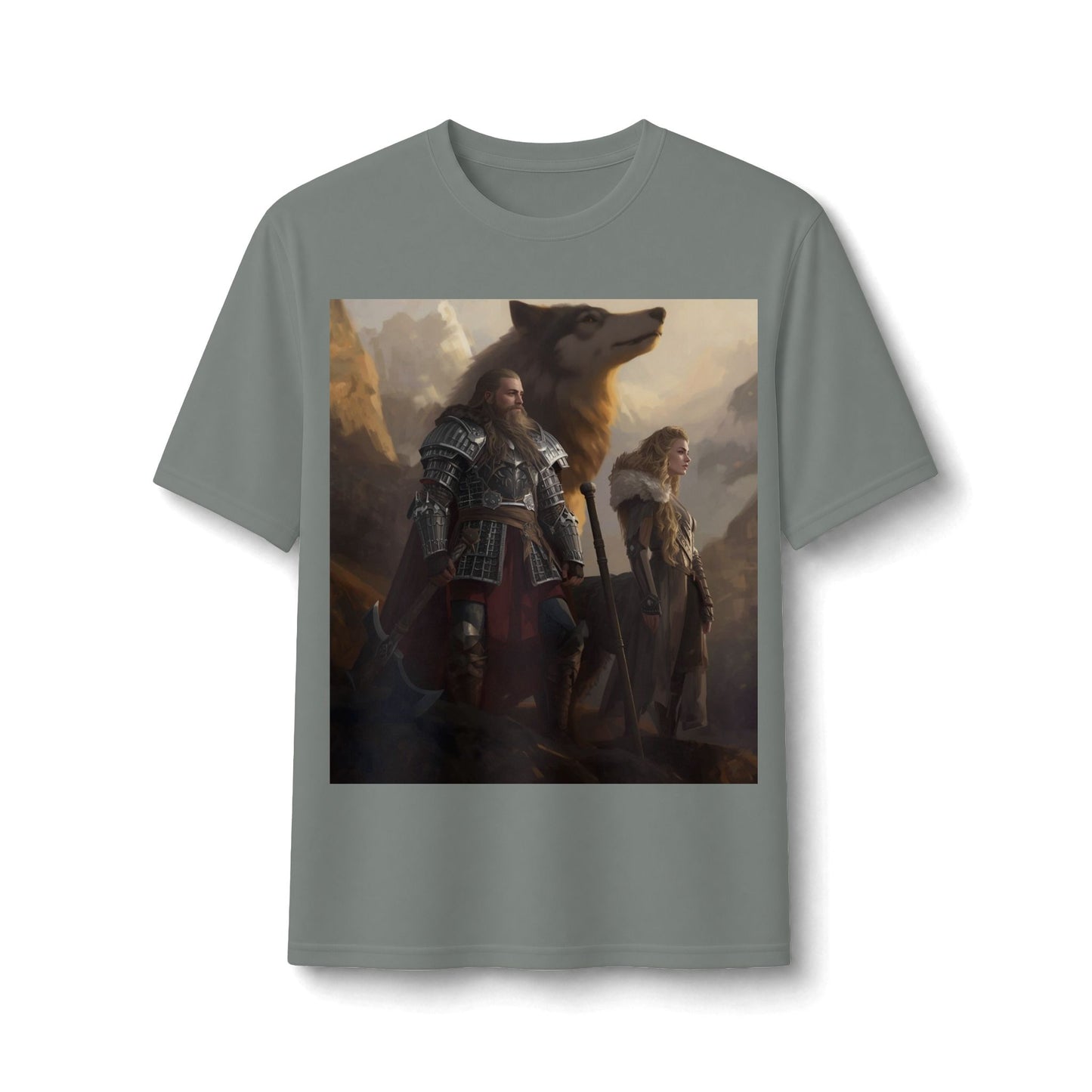 Viking Warriors & Wolf Performance Tee — Norse Fantasy Medieval Graphic Shirt